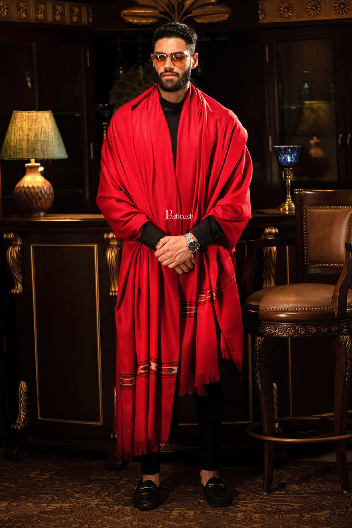 Pashtush India Mens Shawls Gents Shawl Pashtush men Fine Wool shawl, Aztec design, Mens Full Size, Maroon