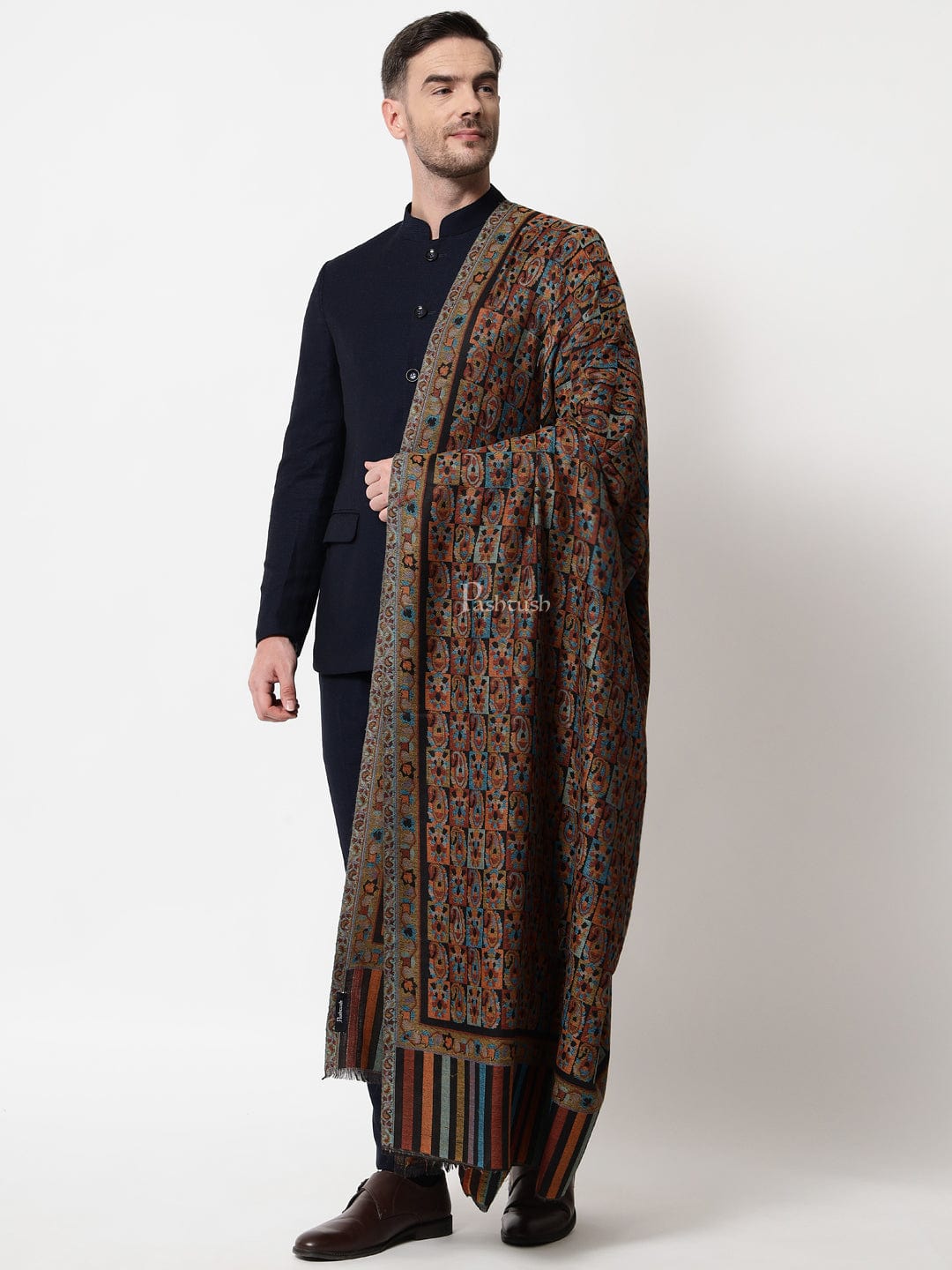 Pashtush India Mens Shawls Gents Shawl Pashtush men Fine Wool shawl, Ethnic design, Multicolour
