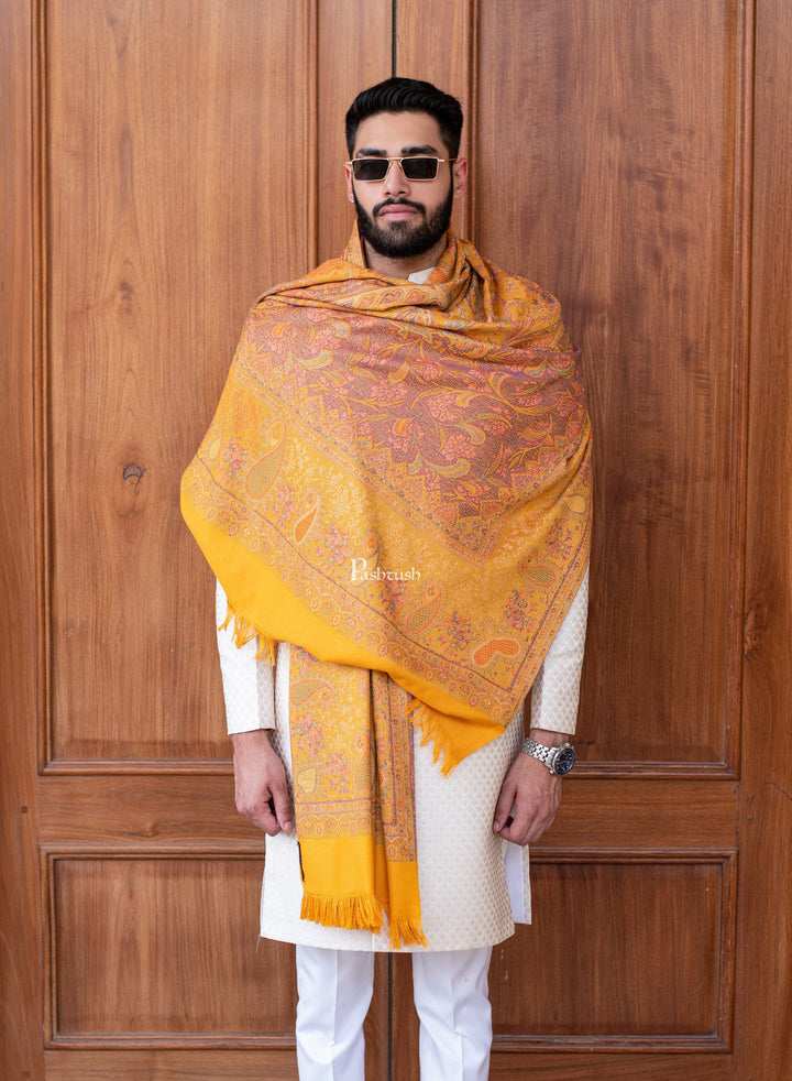 Pashtush India Mens Shawls Gents Shawl Pashtush men Fine Wool shawl, Ethnic design, Mustard