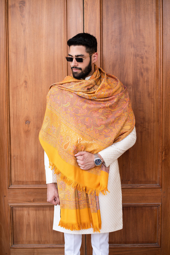 Pashtush India Mens Shawls Gents Shawl Pashtush men Fine Wool shawl, Ethnic design, Mustard