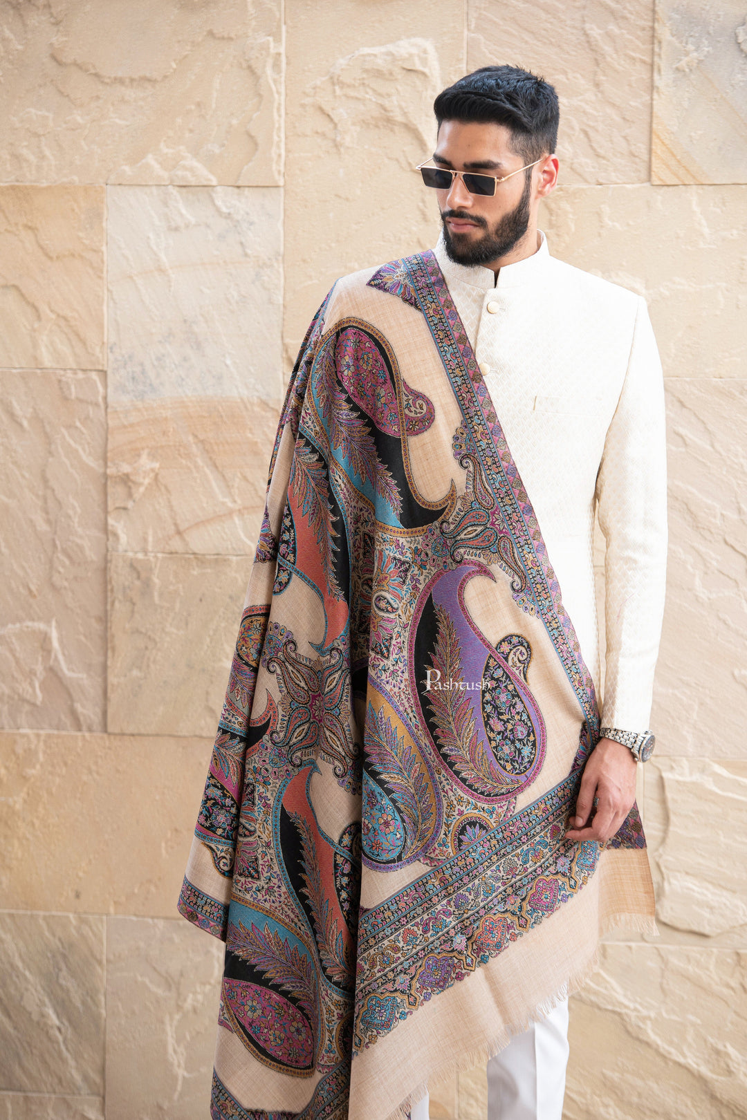 Pashtush India Mens Scarves Stoles and Mufflers Pashtush men fine wool stole, paisley design