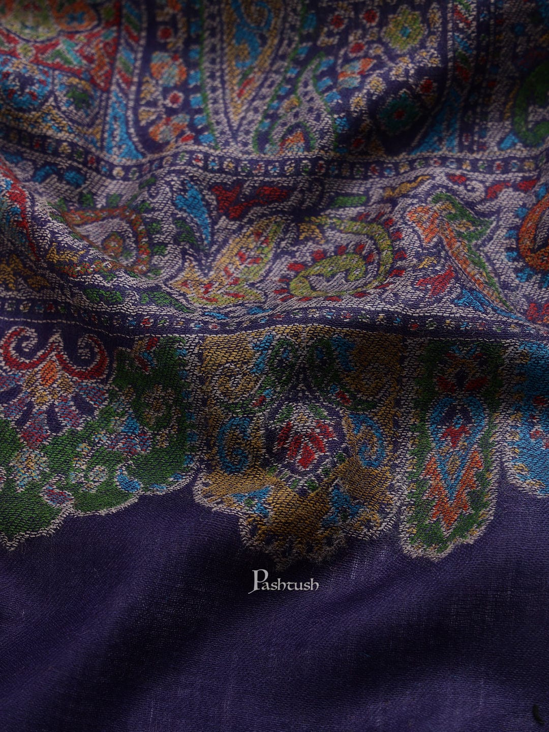 Pashtush India Mens Shawls Gents Shawl Pashtush mens 100% Pure Wool with Woolmark Certificate stole, ethnic weave design, Navy Blue