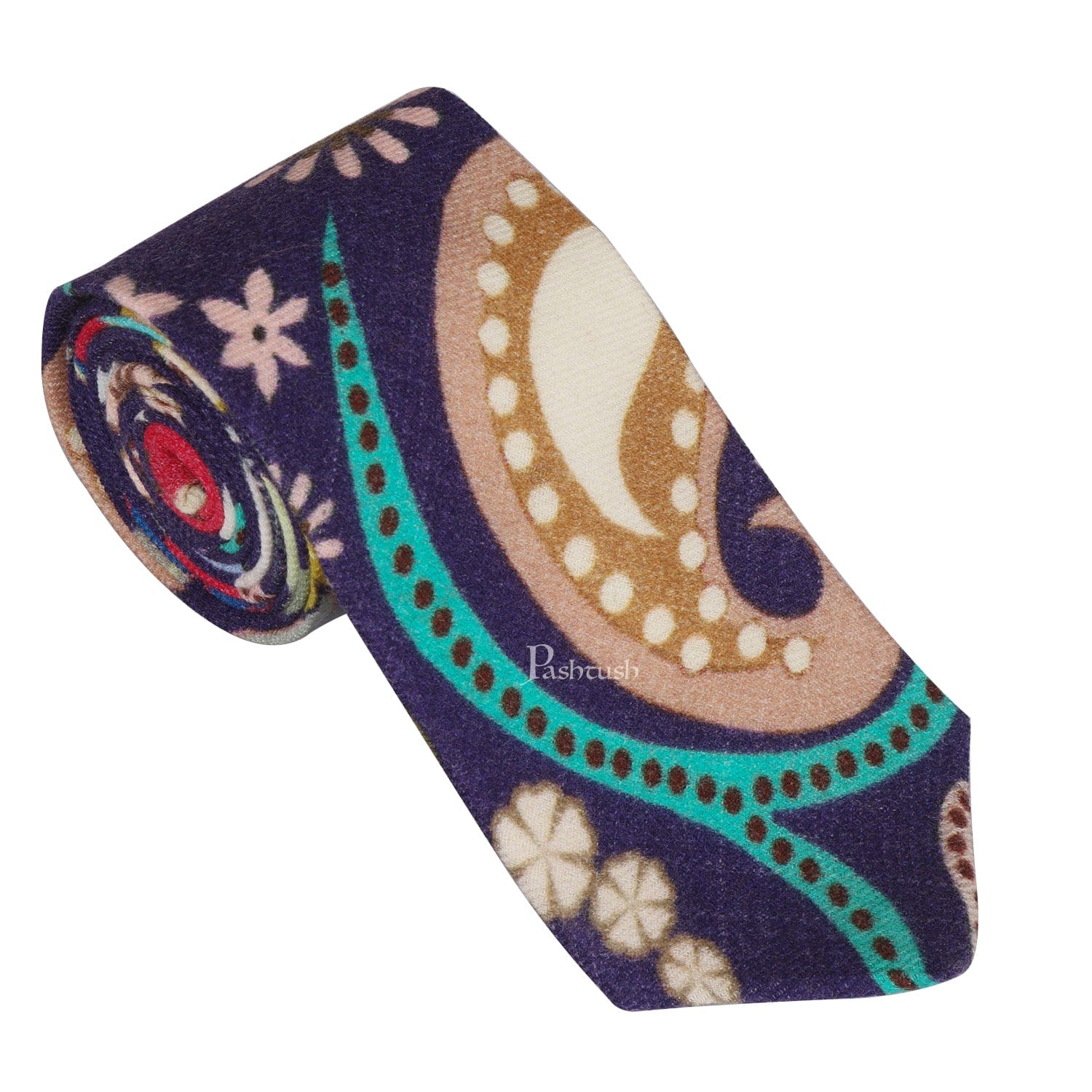 Pashtush India Mens Neckties Ties for Men Pashtush mens 100% Pure Wool with Woolmark Certificate tie, Printed design, Multicolour