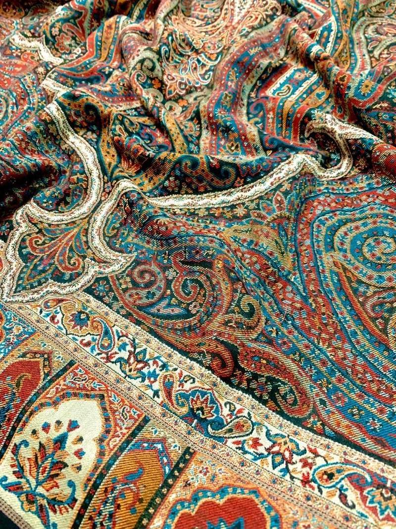 Pashtush Mens Antique Look Heritage Design, Jamawar Stole, Fine Wool
