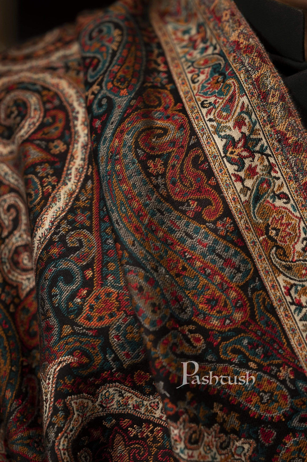 Pashtush India 100x200 Pashtush Mens Antique Look Heritage Design, Jamawar Stole, Fine Wool