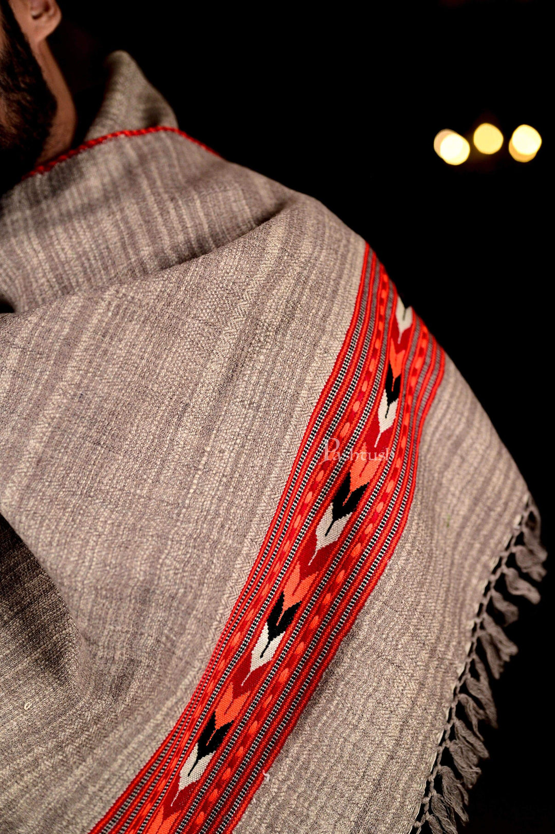Pashtush India 70x200 Pashtush Mens Aztec Wool, Authentic 100% Handwoven Stole, Extra Warm, Beige