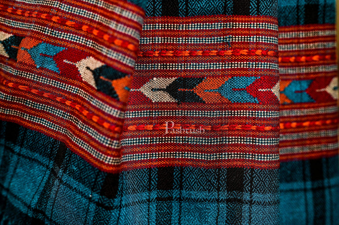Pashtush India 70x200 Pashtush Mens Aztec Wool, Authentic 100% Handwoven Stole, Extra Warm, Blue
