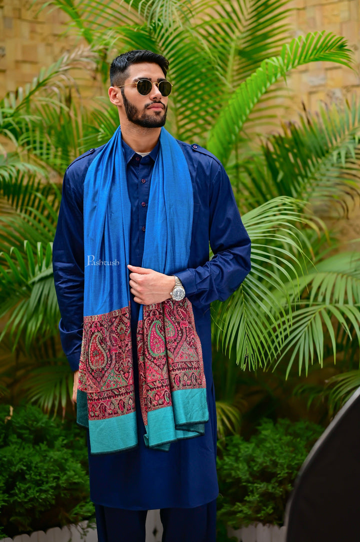 Pashtush India Mens Scarves Stoles and Mufflers Pashtush Mens Bamboo Scarf, Woven Paisley Soft And Natural, Cobalt Blue