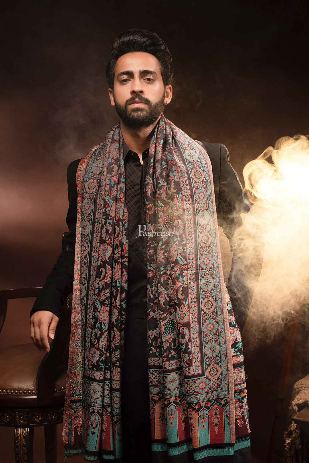 Pashtush India Mens Scarves Stoles and Mufflers Pashtush Mens Bamboo Stole, Ethnic design, Multicolour