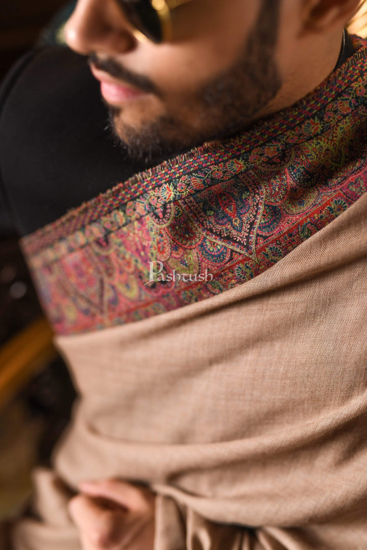 Pashtush India 127x254 Pashtush Mens Black Shawl, With Palle-dar Ethnic Weave, Fine Wool, Full Size