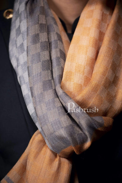 Pashtush India 70x200 Pashtush Mens Cashmere Wool Muffler, Reversible Checks, Twin Weave