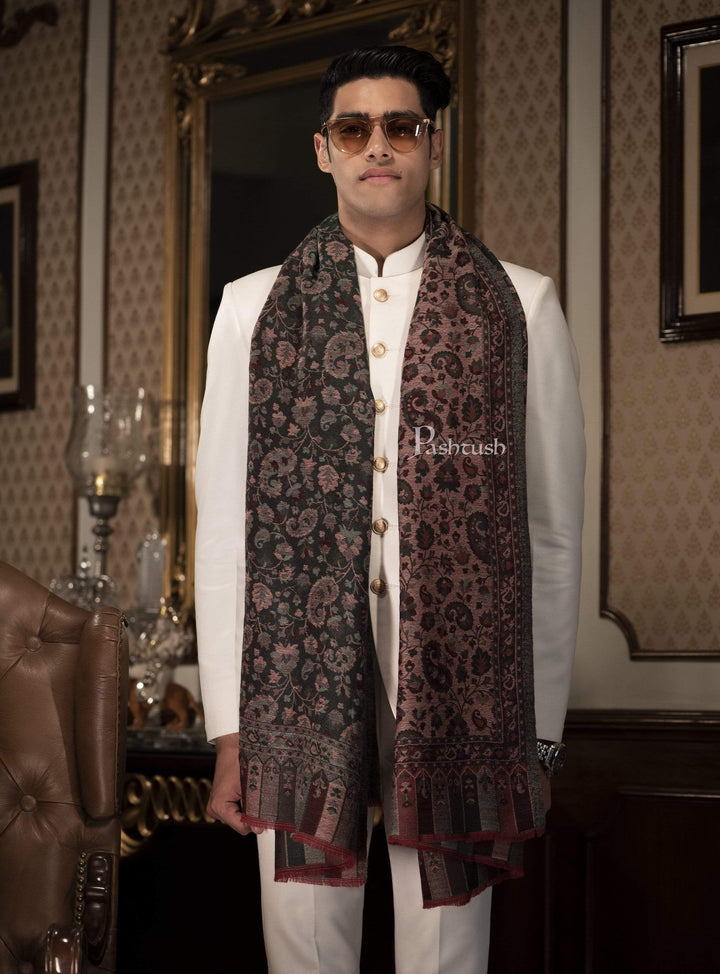 Pashtush India 70x200 Pashtush Mens Cashmere Wool Scarf, Reversible Weave, Twin Coloured Paisley Weave Scarf