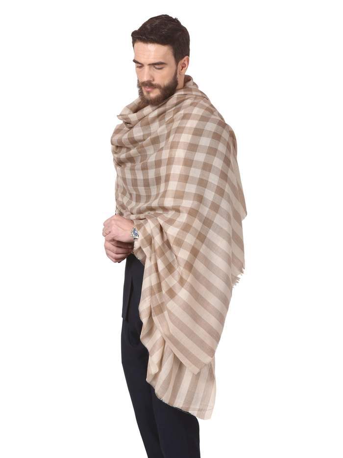 Pashtush Mens Check Shawl, Extra Fine Wool, Soft And Light Weight