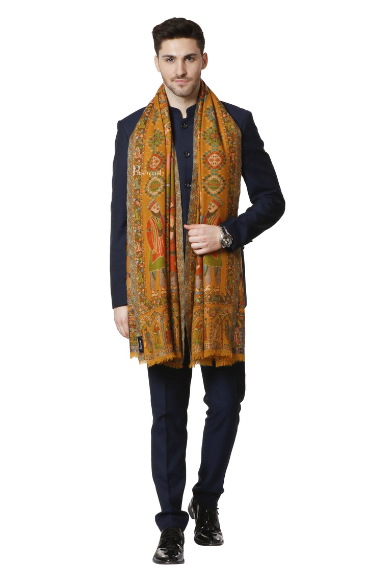 Pashtush India 100x200 Pashtush Mens Darbar Stole, With Woven Kaani,  Pure Wool, Woolmark Certified