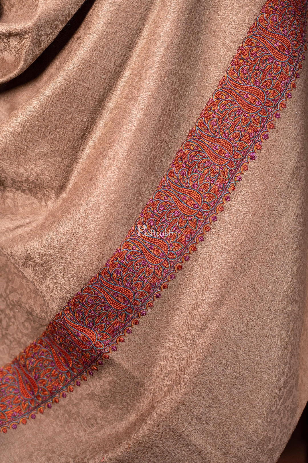 Pashtush India Mens Shawls Gents Shawl Pashtush Mens Daur Embroidery Shawl, Beige