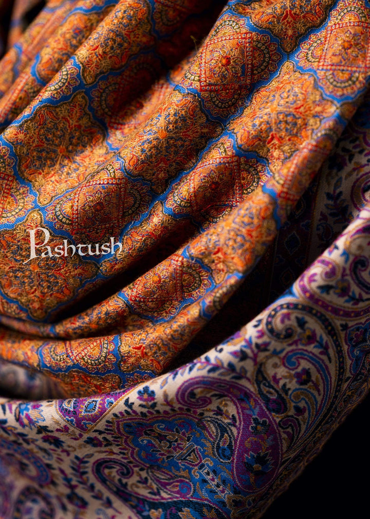 Pashtush India 100x200 Pashtush Mens Embroidered Jamawar Stole, 100% Pure Wool (Woolmark Certified)