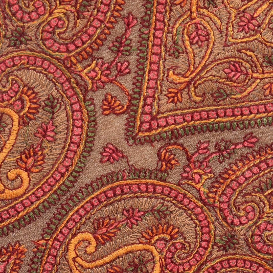 Pashtush Mens Embroidered Necktie, Wool, Paisley Design, Beige
