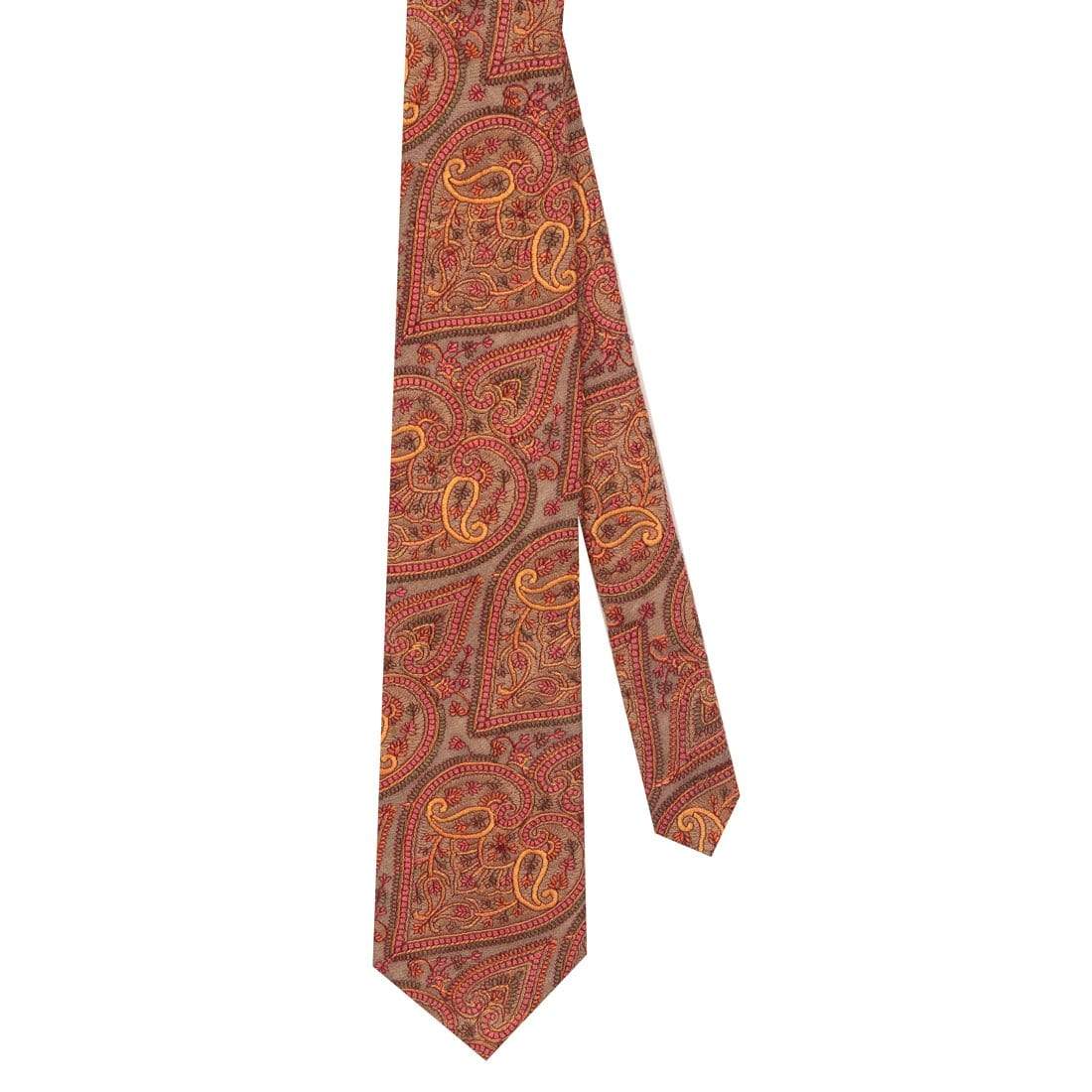Pashtush Mens Embroidered Necktie, Wool, Paisley Design, Beige