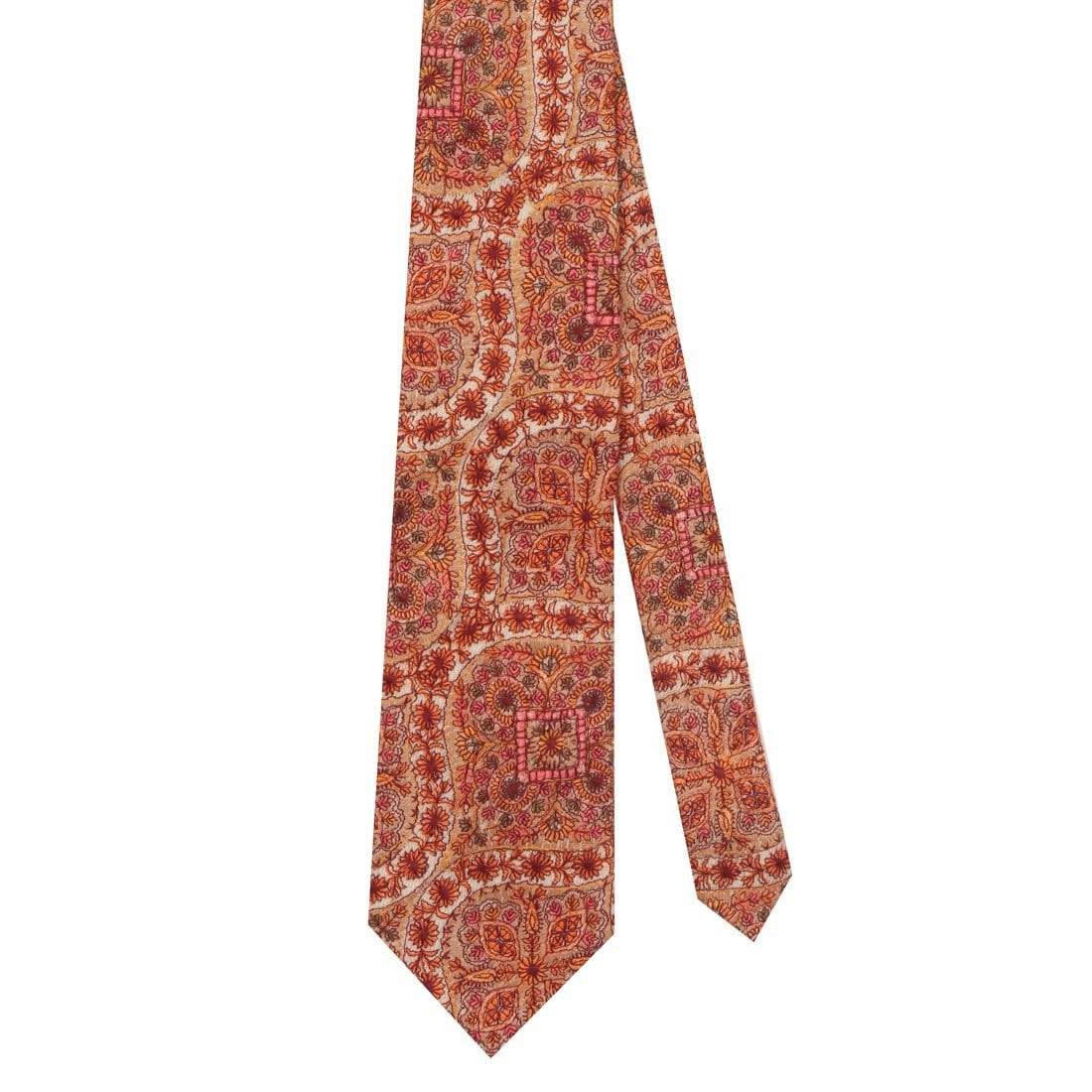 Pashtush Mens Embroidered Necktie, Wool, Paisley Design, Beige