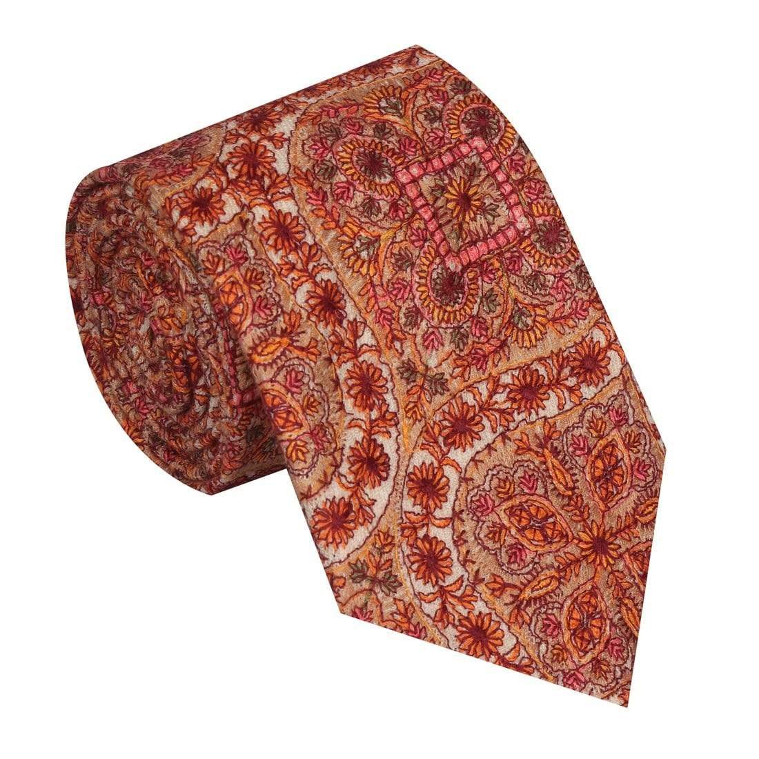 Pashtush Mens Embroidered Necktie, Wool, Paisley Design, Beige