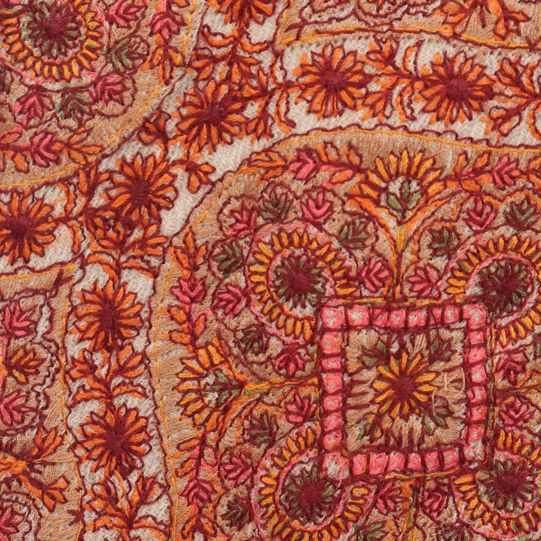 Pashtush Mens Embroidered Necktie, Wool, Paisley Design, Beige