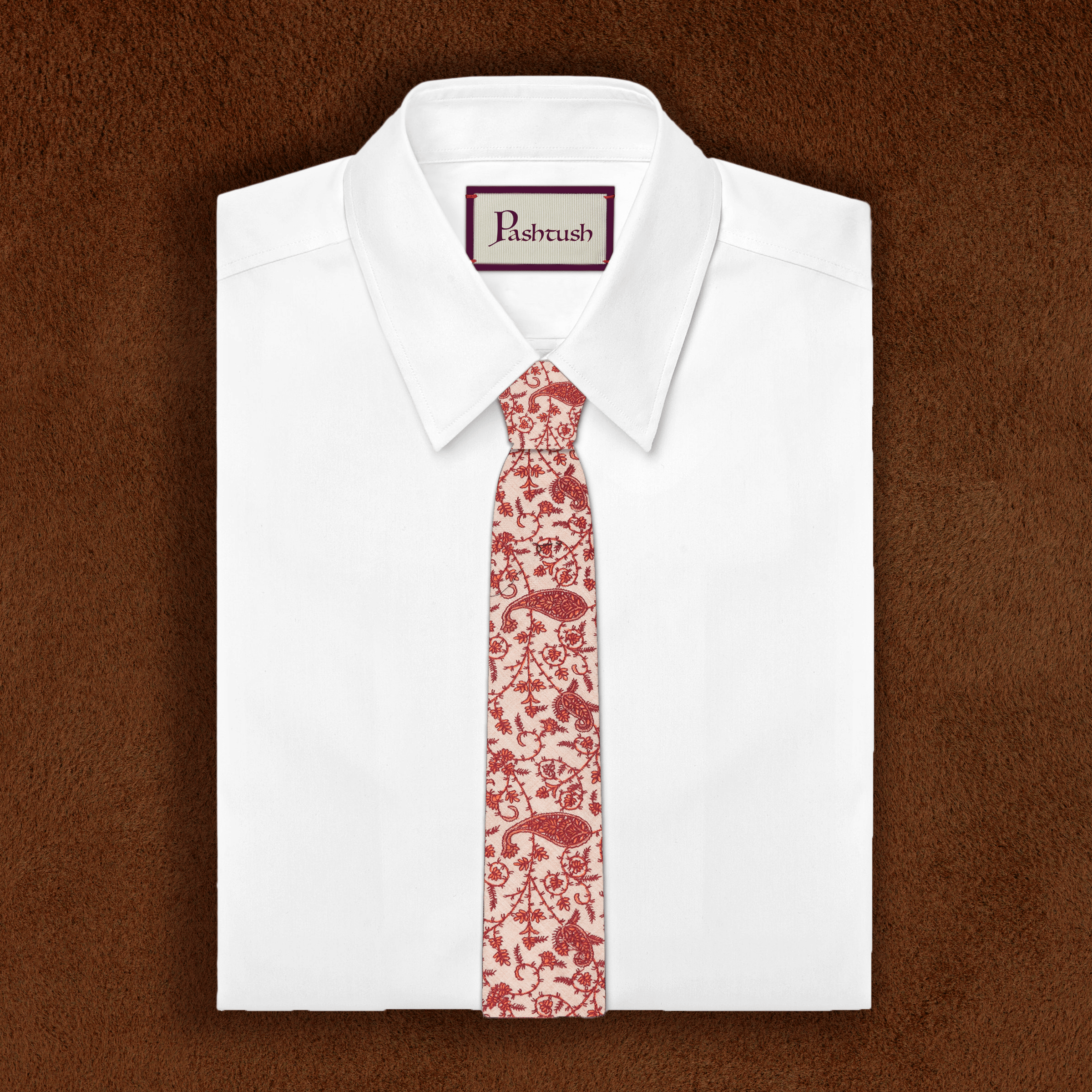 Pashtush Mens Embroidered Necktie, Wool, Paisley Design, Beige