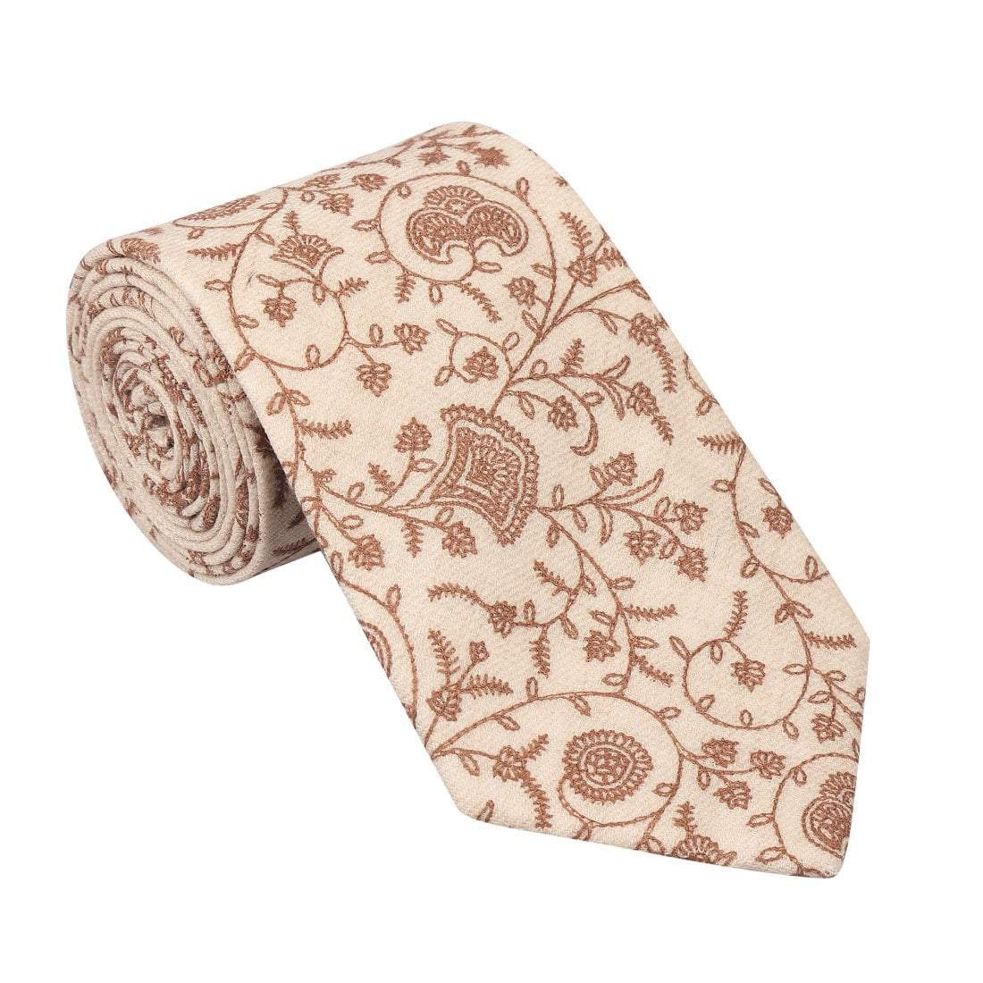 Pashtush India Tie Pashtush Mens Embroidered Necktie, Wool, Paisley Design, Beige