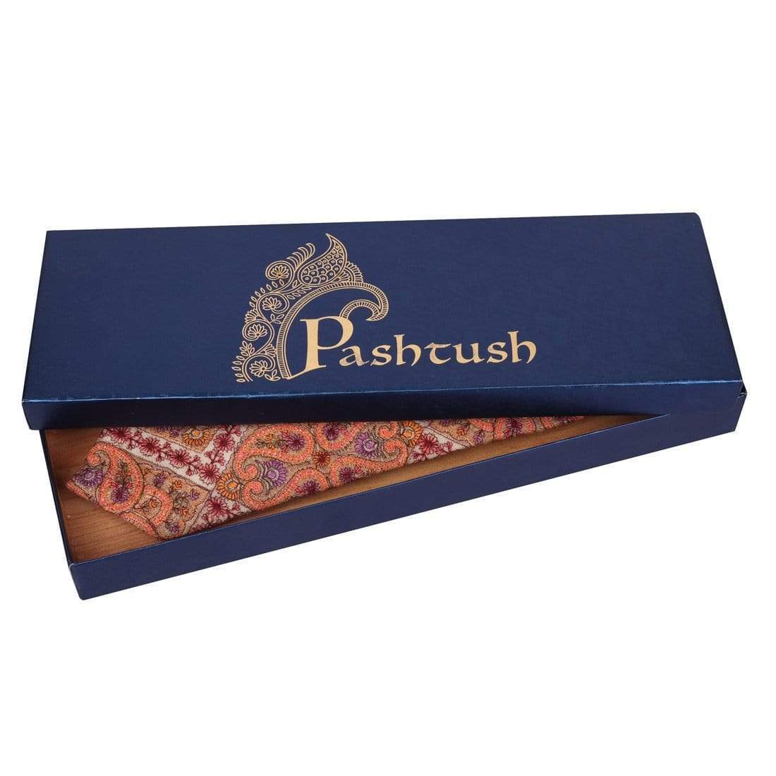 Pashtush India Tie Pashtush Mens Embroidered Necktie, Wool, Paisley Design, Beige