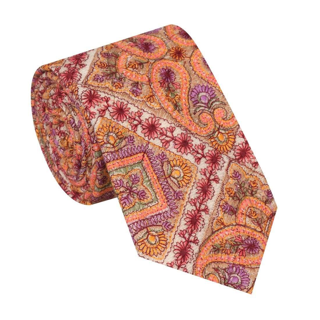 Pashtush India Tie Pashtush Mens Embroidered Necktie, Wool, Paisley Design, Beige