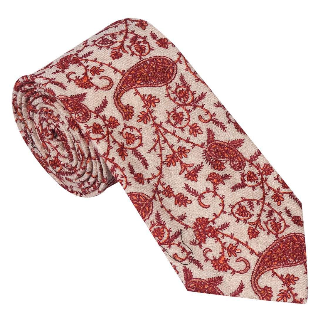 Pashtush Shawl Store Tie Pashtush Mens Embroidered Necktie, Pashmina and Wool, Paisley Design, Free Size, beige