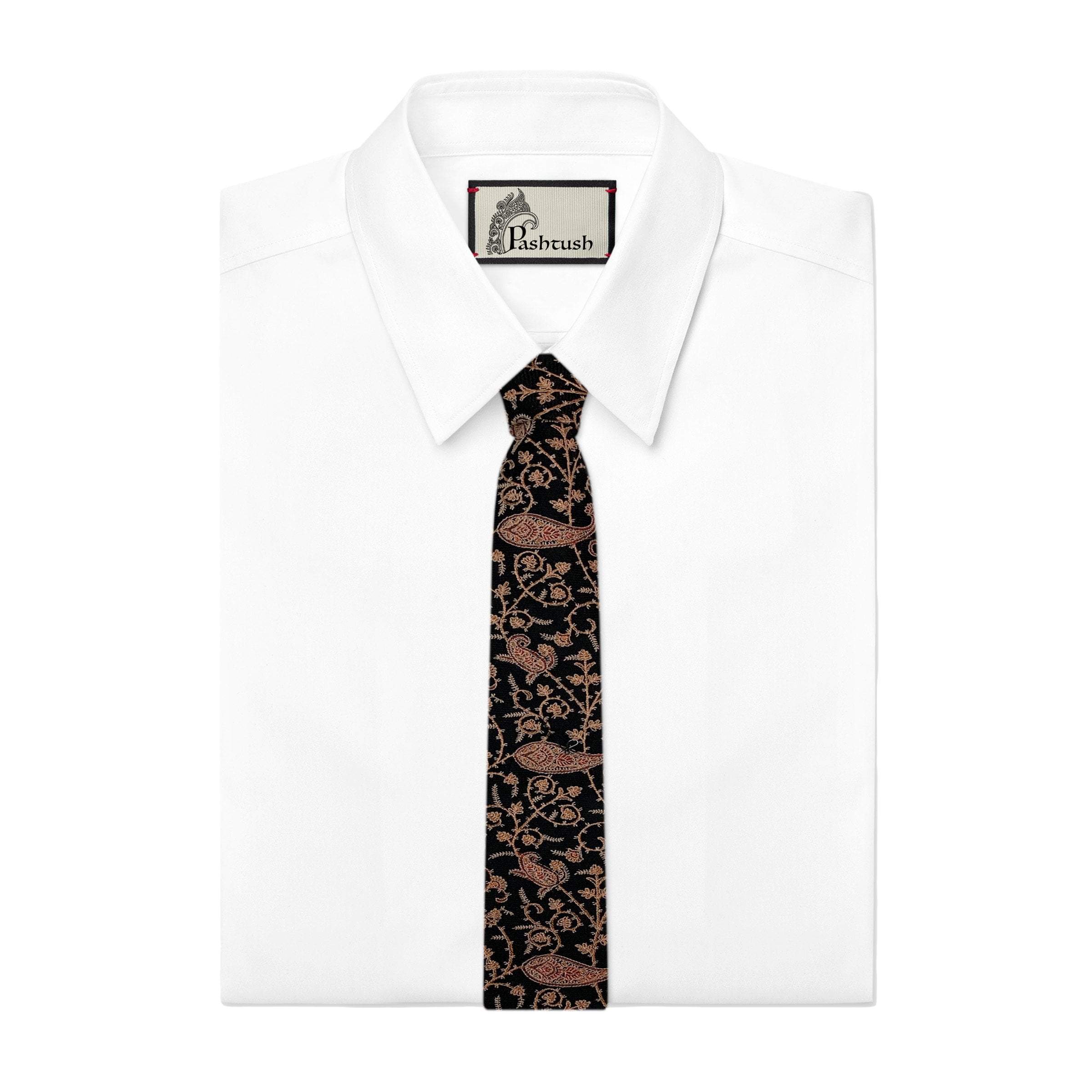 Pashtush India Tie Pashtush Mens Embroidered Necktie, Wool, Paisley Design, Black
