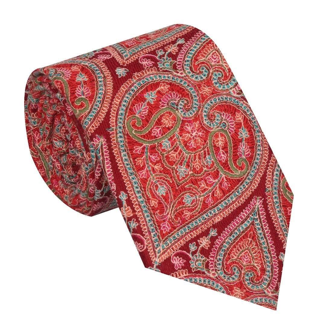Pashtush India Tie Pashtush Mens Embroidered Necktie, Wool, Paisley Design, Maroon