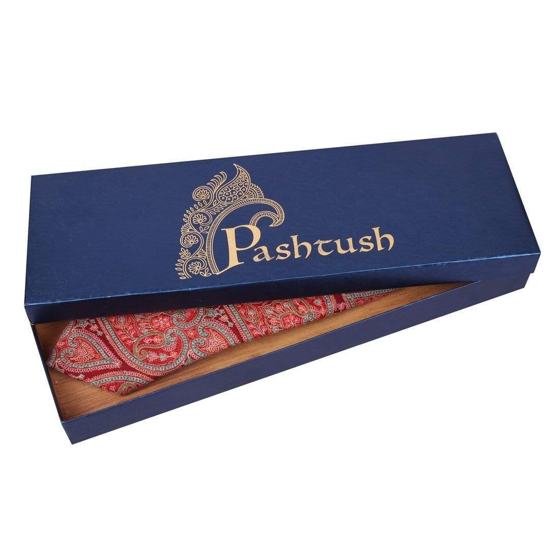 Pashtush India Tie Pashtush Mens Embroidered Necktie, Wool, Paisley Design, Maroon
