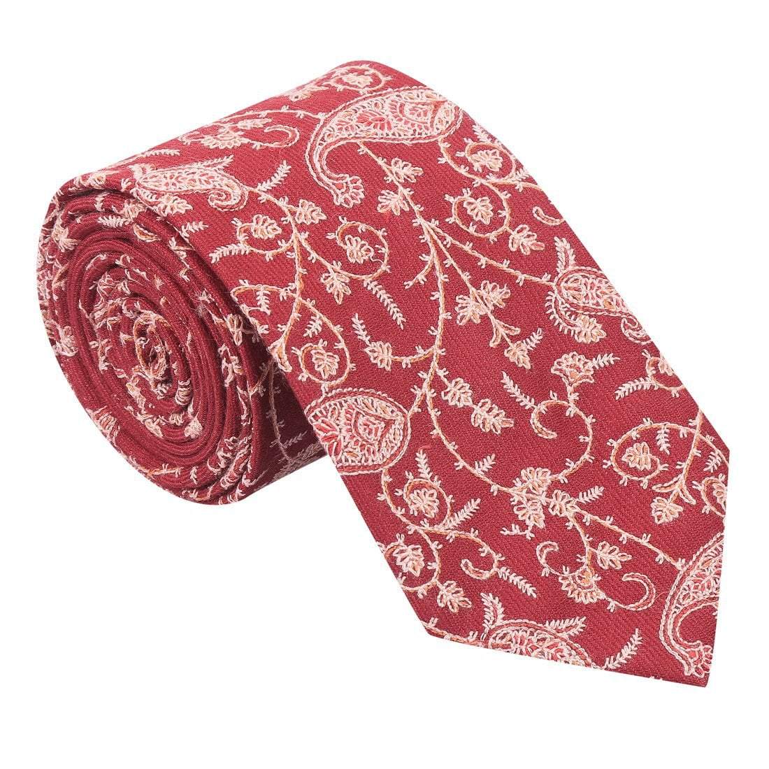 Pashtush Shawl Store Tie Pashtush Mens Embroidered Necktie, Pashmina and Wool, Paisley Design, Free Size, Mersin Maroon