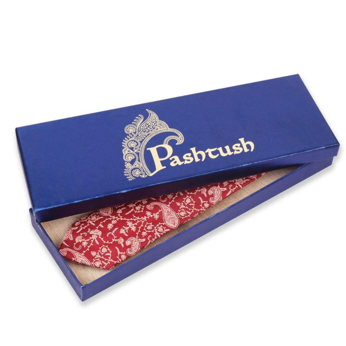 Pashtush Shawl Store Tie Pashtush Mens Embroidered Necktie, Pashmina and Wool, Paisley Design, Free Size, Mersin Maroon
