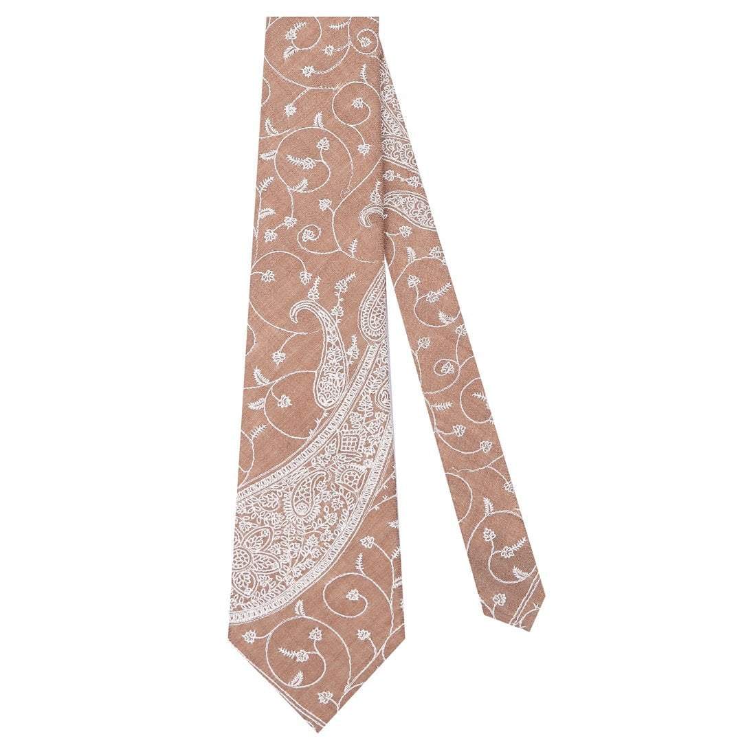 Pashtush Shawl Store Tie Pashtush Mens Embroidered Necktie, Pashmina and Wool, Paisley Design, Free Size, Tonal Beige