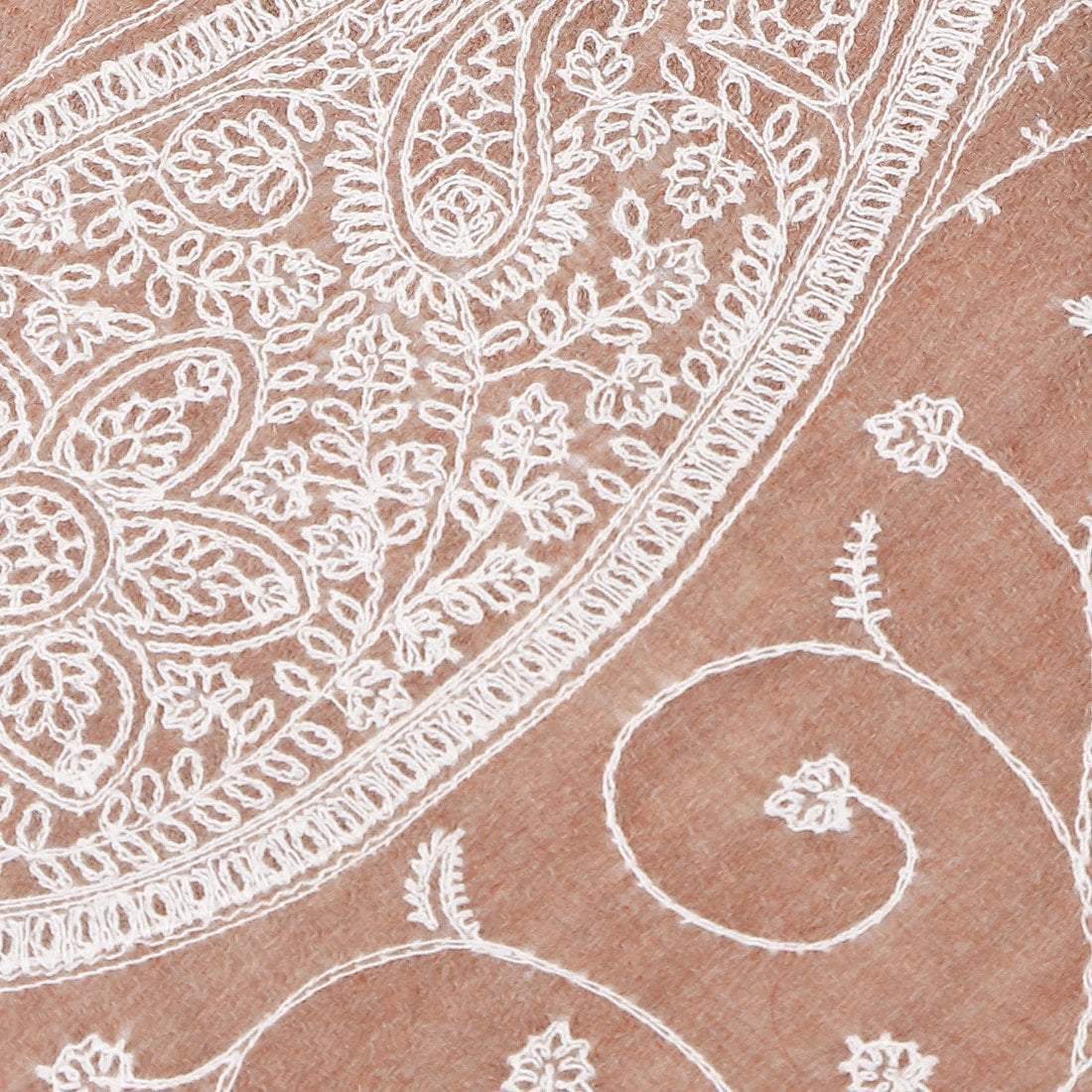 Pashtush Shawl Store Tie Pashtush Mens Embroidered Necktie, Pashmina and Wool, Paisley Design, Free Size, Tonal Beige