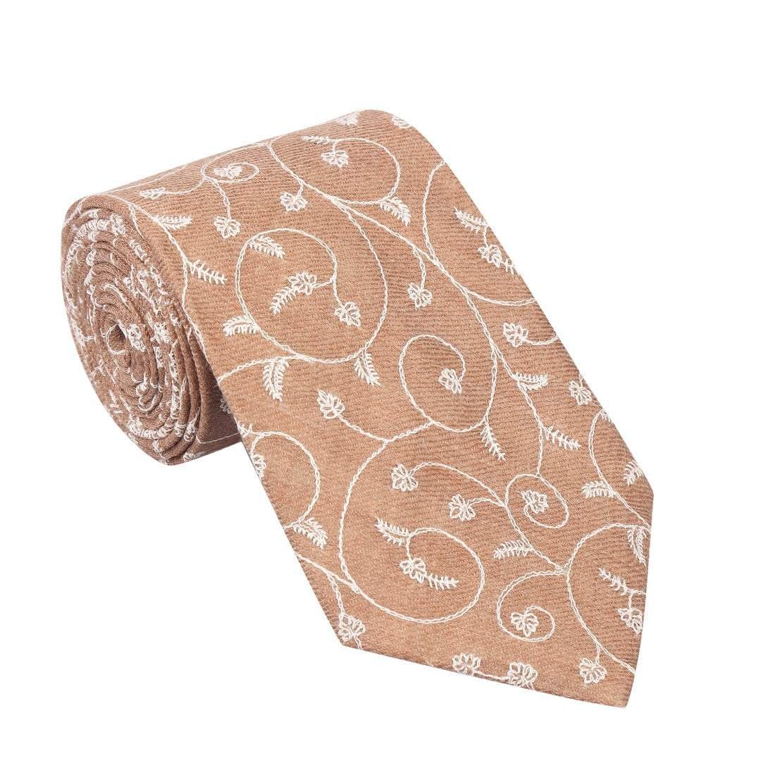 Pashtush Shawl Store Tie Pashtush Mens Embroidered Necktie, Pashmina and Wool, Paisley Design, Free Size, Taupe