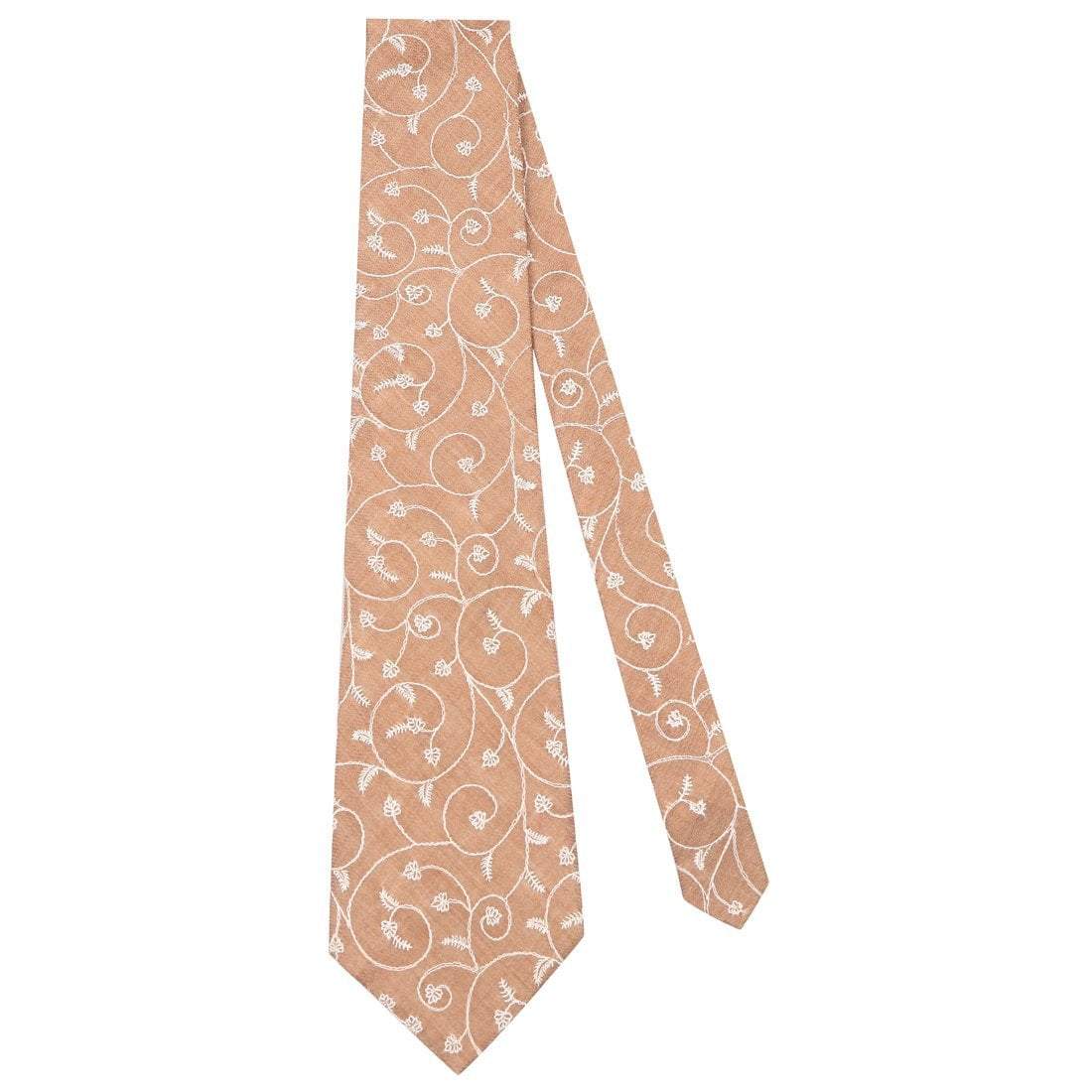 Pashtush Shawl Store Tie Pashtush Mens Embroidered Necktie, Pashmina and Wool, Paisley Design, Free Size, Taupe