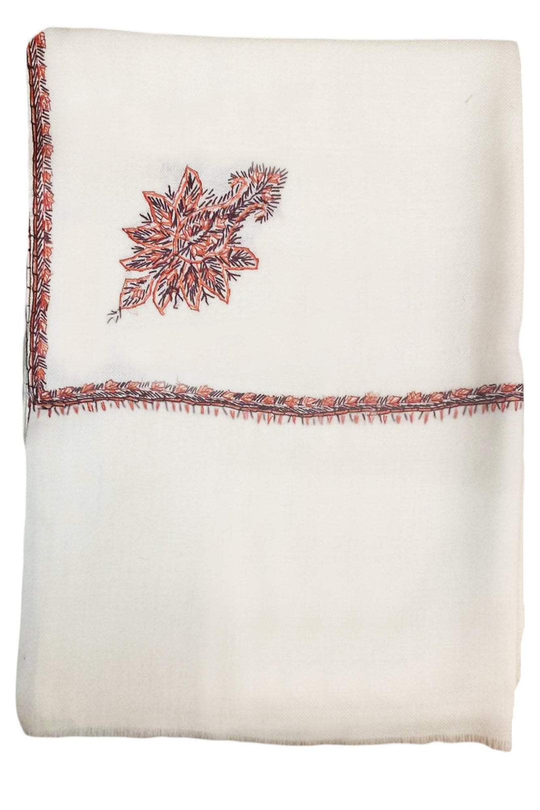 Pashtush Mens Embroidery Shawl, Gents Thick Wool Shawls, 100% Handmade Embroidery, Ivory