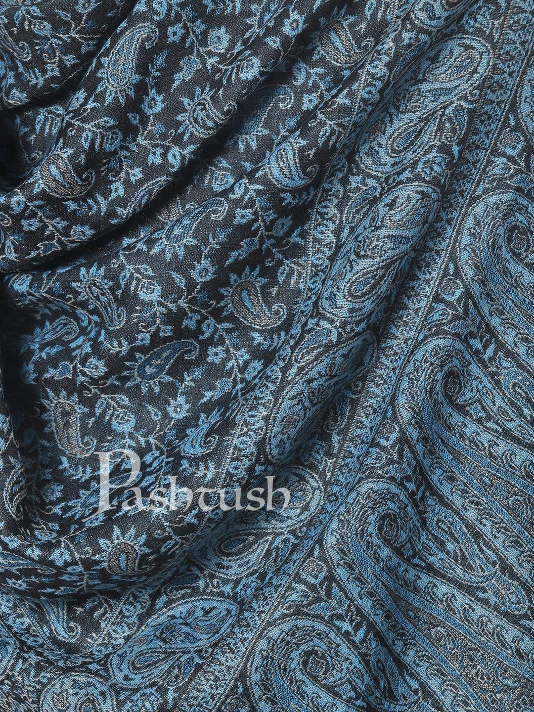 Pashtush Shawl Store 70x200 Pashtush Mens Ethic Stole, Fine Wool, Soft and Warm, Azure Blue