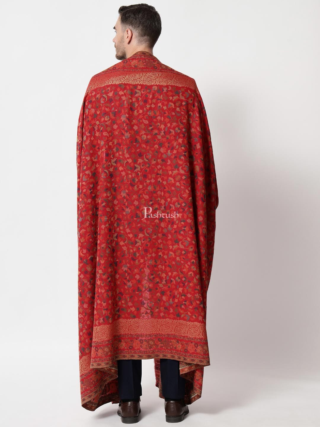 Pashtush India Mens Shawls Gents Shawl Pashtush Mens Ethnic Shawl, Mens Lohi , Full Size, Fine Wool, With Metallic Weave, Red