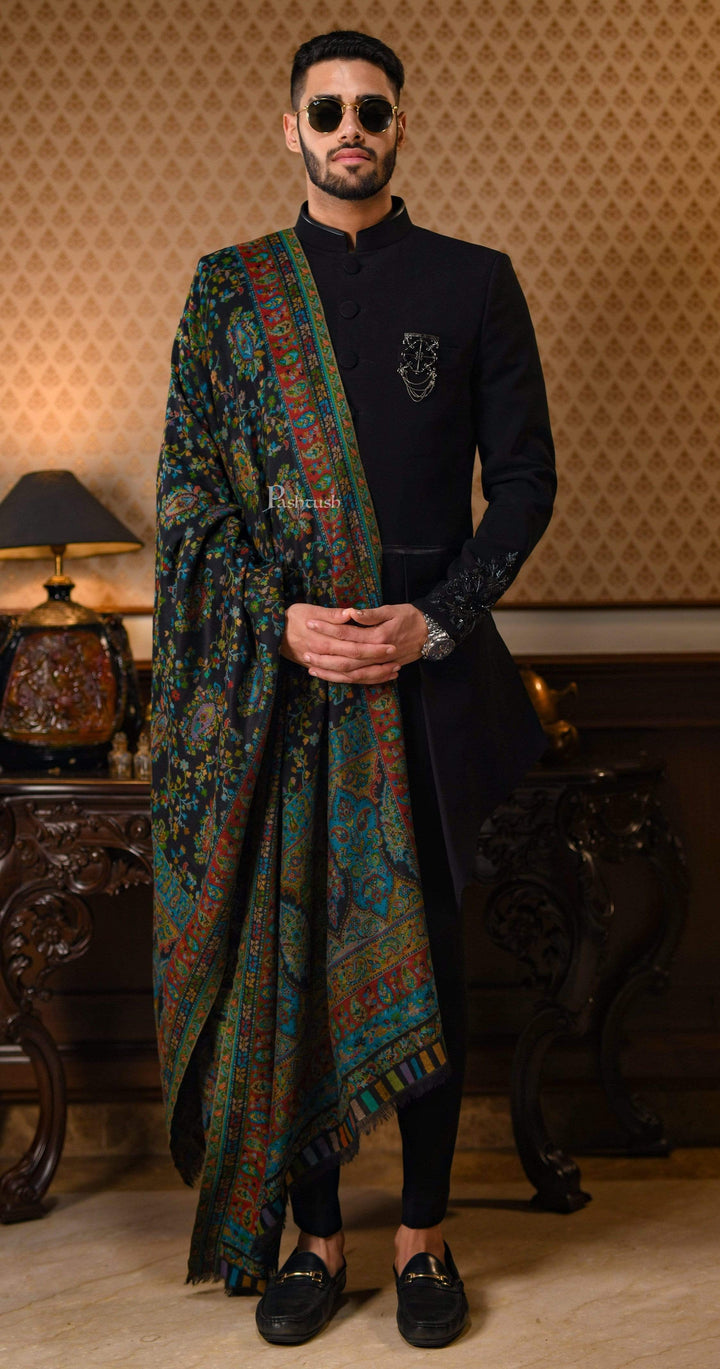 Pashtush India 100x200 Pashtush Mens Ethnic Shawl, Multi-Colored Weave, Pure Wool, Woolmark Certificate