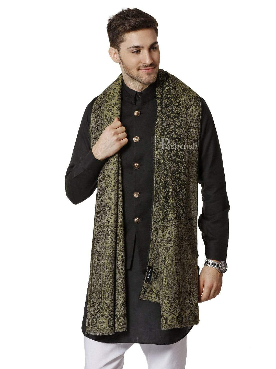 Pashtush India 70x200 Pashtush Mens Ethnic Weave Stole, Fine Wool