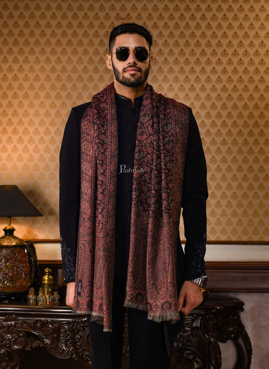 Pashtush India 70x200 Pashtush Mens Ethnic Weave Stole, Fine Wool