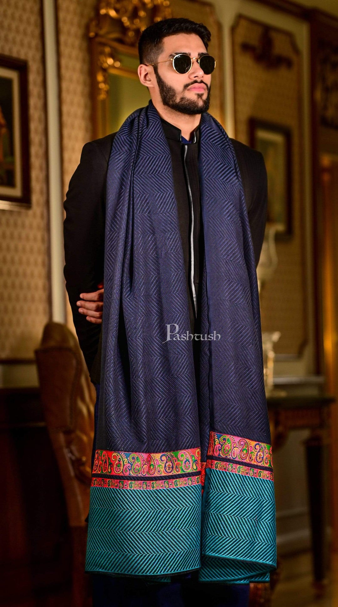 Pashtush India 127x254 Pashtush Mens Extra Fine Shawl Thick and Soft, super wool