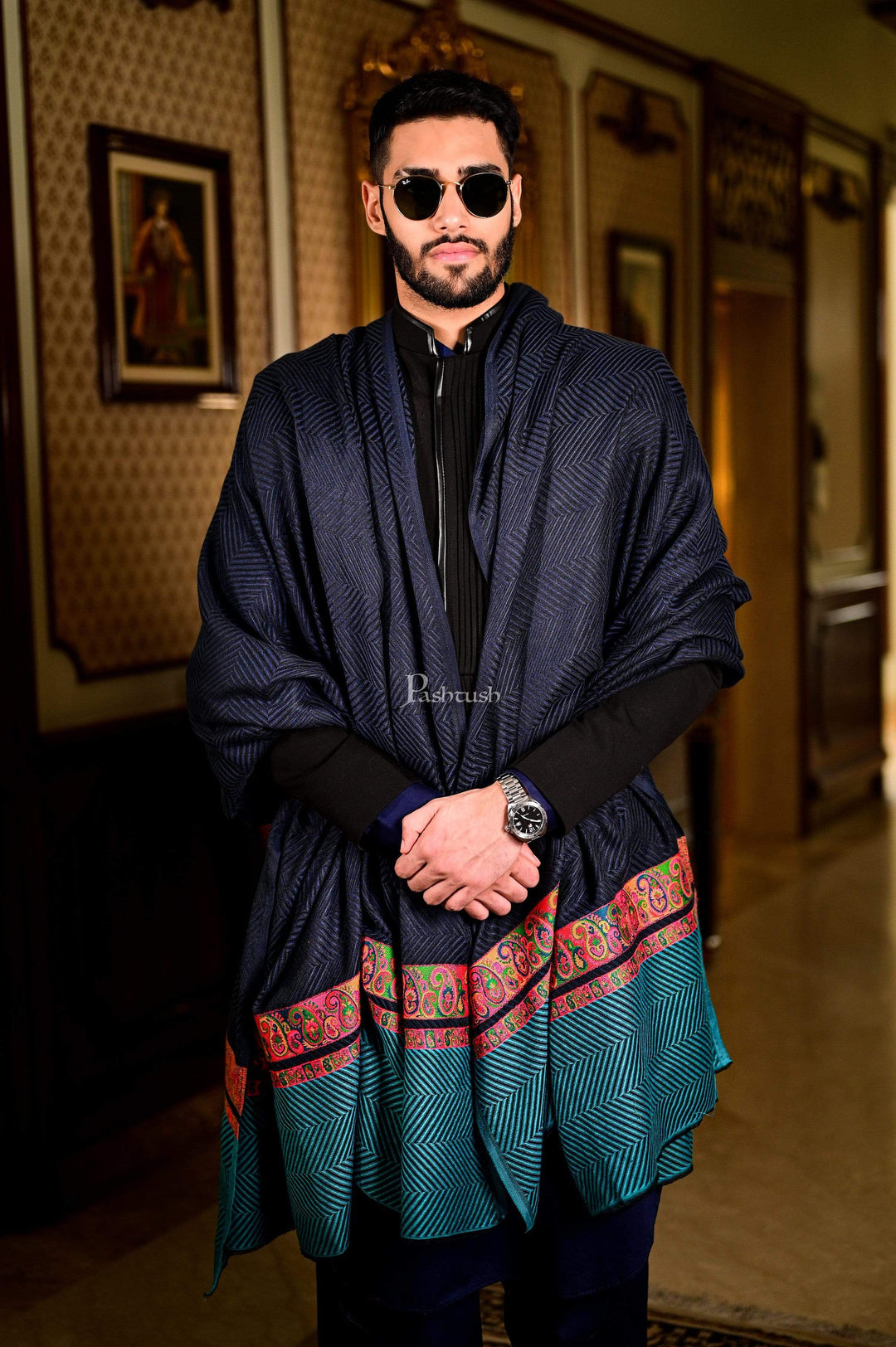 Pashtush India 127x254 Pashtush Mens Extra Fine Shawl Thick and Soft, super wool