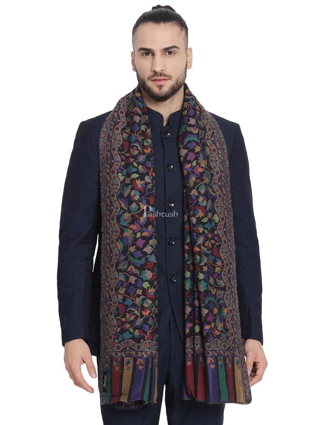 Pashtush India 100x200 Pashtush Mens Extra Fine Soft Ethnic Weave Stole, Fine Wool