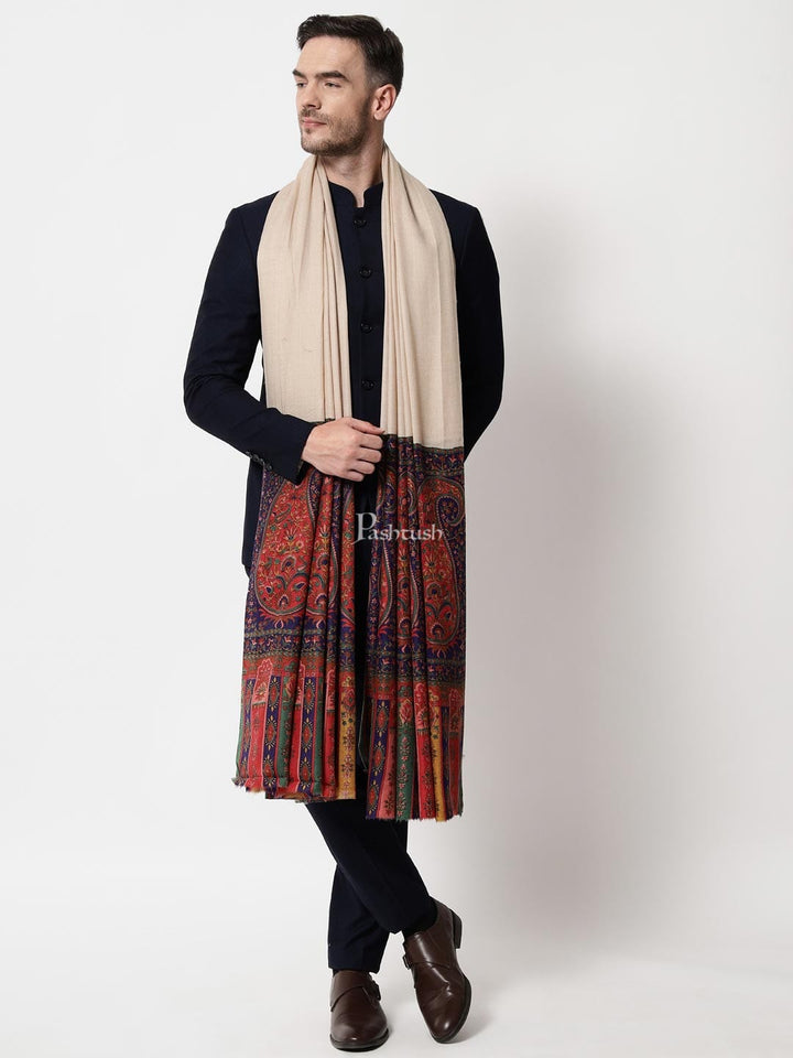 Pashtush India Mens Scarves Stoles and Mufflers Pashtush mens Extra Fine Wool shawl,  Printed Palla design, Multicolour