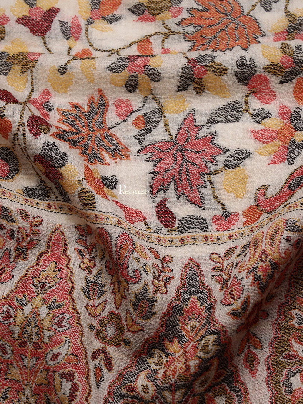 Pashtush India Mens Scarves Stoles and Mufflers Pashtush mens Extra Fine Wool stole, ethnic motifs design, Beige